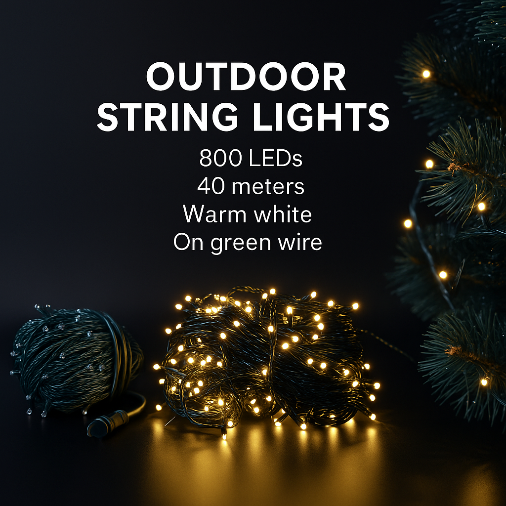 Гірлянда Вулична Нитка 800 LED/ТЕПЛИЙ БІЛИЙ/ Зелений Провід/40 Метрів